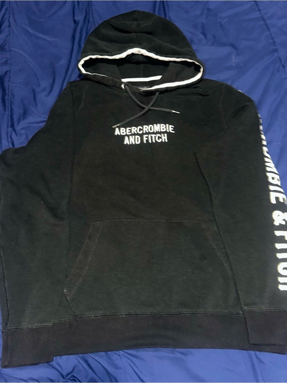 Abercrombie & Fitch Black Hoodie with White Logo and Sleeve Text